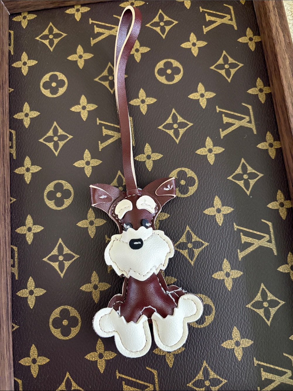 Inspired Brown & Cream Leather Like Dog Charm